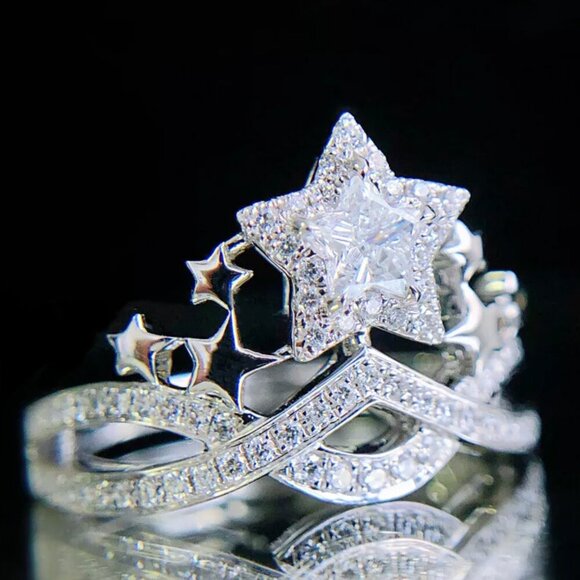 NEW 925 Sterling Silver Diamond Star Ring Star Statement Ring - Picture 5 of 5